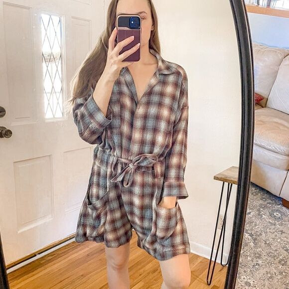 Free People Before I Let Go Plaid Romper S - Picture 1 of 8